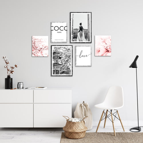 Novart Wandbilder Set Fashion Coco - KEIN EXTRA RAHMEN BENÖTIGT -  Modern Deko  - Wohnzimmer Mädchen Teenager N021763a
