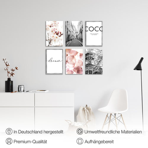 Novart Wandbilder - KEIN EXTRA RAHMEN BENÖTIGT - Wohnzimmer Mädchen Teenager - Bilder Modern Paris - Rosa Blumen - N004965a