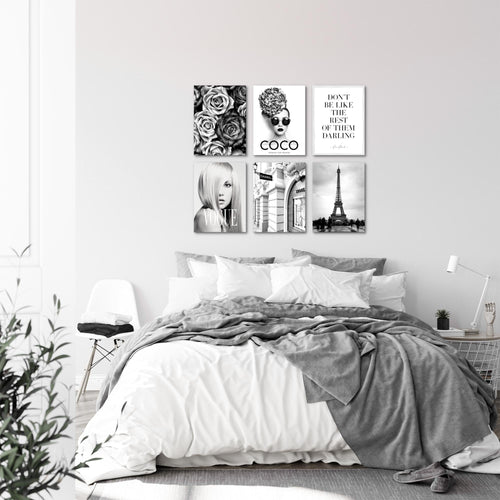 Novart Wandbilder - KEIN EXTRA RAHMEN BENÖTIGT - Wohnzimmer Schlafzimmer - Bilder Modern Fashion Coco - Schwarz Weiss - N009065a