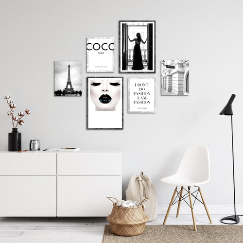 Novart Wandbilder Set Fashion Coco - KEIN EXTRA RAHMEN BENÖTIGT -  Modern Deko  - Wohnzimmer Mädchen Teenager N015663a