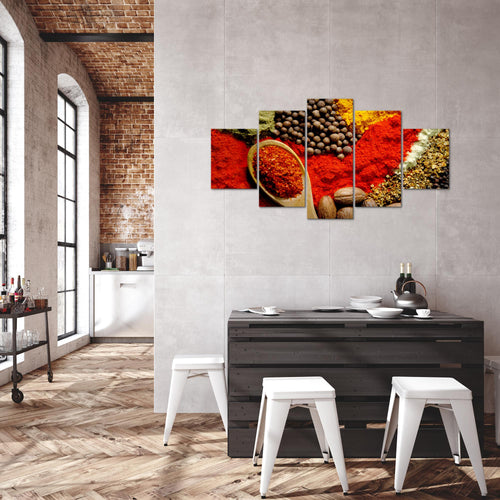 Runa Art - Bilder Küche Gewürze 200 x 100 cm 5 Teilig XXL Wanddekoration Design Rot 500451a