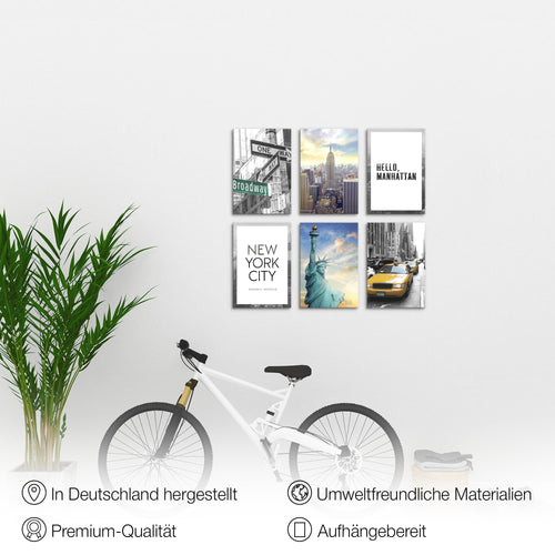 Novart Wandbilder Set New York - KOMPLETT AUFHÄNGFERTIG - Made in Germany - Moderne Bilder  Wohnzimmer Mädchen Teenager - N001164a