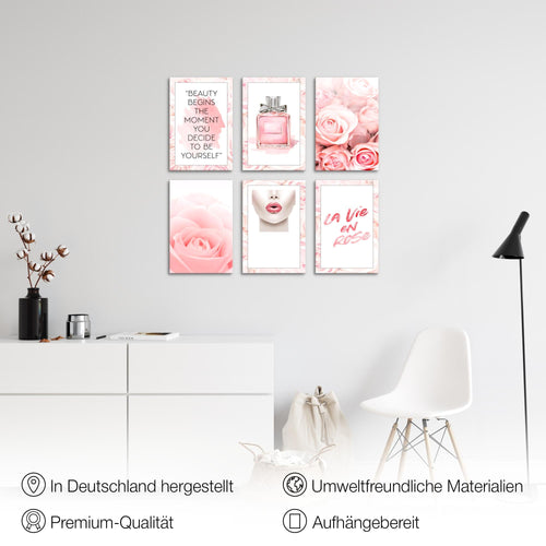 Novart Wandbilder Set Fashion - KOMPLETT AUFHÄNGFERTIG - Made in Germany - Moderne Bilder  Wohnzimmer Mädchen Teenager - N015864a