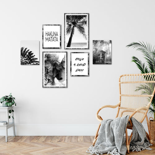 Novart Wandbilder Set Löwen Liebe Schwarz Weiss - KEIN EXTRA RAHMEN BENÖTIGT -  Modern Deko  - Wohnzimmer Schlafzimmer N014663a
