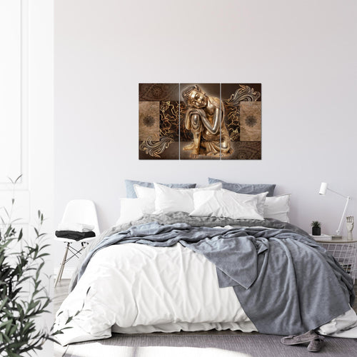 Runa Art Wandbilder Buddha Zen Bild XXL Wohnzimmer Schlafzimmer Beige Feng Shui 120 x 80 cm 3 Teilig 041331c
