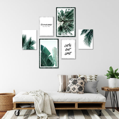 Novart Wandbilder Set Palmen Grün - KEIN EXTRA RAHMEN BENÖTIGT -  Modern Deko  - Wohnzimmer Schlafzimmer N014763a