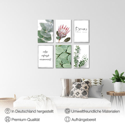 Novart Wandbilder Set Grüne Blätter Pflanze - KOMPLETT AUFHÄNGFERTIG - Made in Germany - Moderne Bilder  Wohnzimmer Schlafzimmer - N005364a