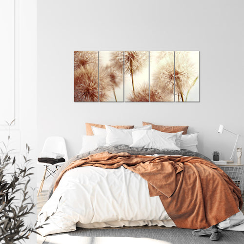 Runa Art Bild Blumen Pusteblumen Wandbilder auf Vlies Leinwand 5 Teilig Wanddekoration Wohnzimmer Schlafzimmer 042056c