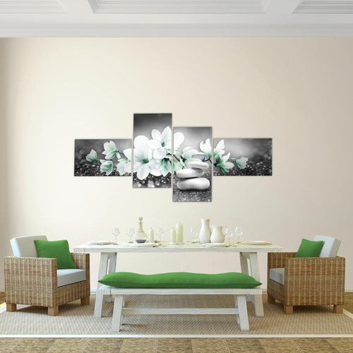 Runa Art Bild Modern Blumen Magnolien - Made in Germany - Wandbilder Abstrakt Grau Türkis 4 Teilig 035442b