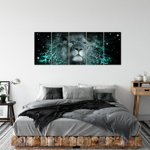 Runa Art Wandbild XXL Afrika Löwe Wohnzimmer Schlafzimmer 200 x 80 cm Schwarz Gold 5 Teilig - Made in Germany - 040755a