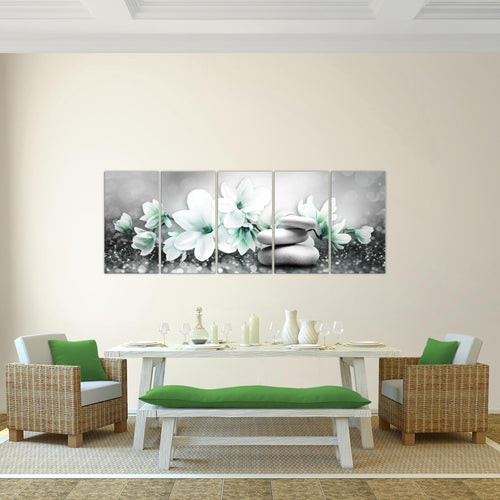 Runa Art Wandbild Blumen Magnolien 1 Teilig 100 x 40 cm Modern Bild auf Vlies Leinwand Abstrakt Wohnzimmer Schwarz Weiss 035412c