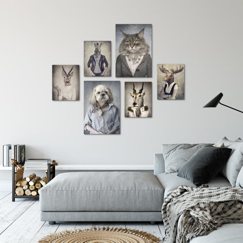 Novart Wandbilder Set Abstrakt Tiere - KEIN EXTRA RAHMEN BENÖTIGT -  Modern Deko  - Wohnzimmer Schlafzimmer N019263a
