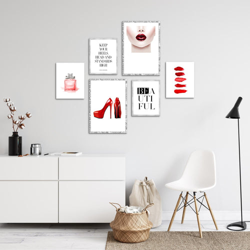 Novart Wandbilder Set Fashion Beauty - KEIN EXTRA RAHMEN BENÖTIGT -  Modern Deko  - Wohnzimmer Mädchen Teenager N018963a
