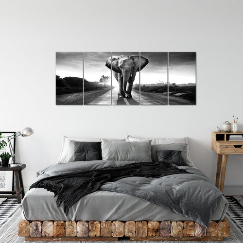Runa Art Bild Afrika Elefant Wandbilder auf Vlies Leinwand 5 Teilig Wanddekoration Wohnzimmer Schlafzimmer 042656a