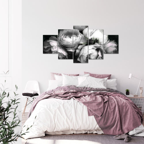 Runa Art Wandbilder Blumen Rosen 5 Teilig Bild auf Vlies Leinwand Deko Wohnzimmer Vintage Schwarz Bunt 039152a