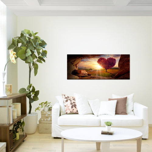 Runa Art Wandbild Natur Gebirge 1 Teilig 100 x 40 cm Modern Bild auf Vlies Leinwand Baum Herz Wohnzimmer Schlafzimmer Beige Rosa 607612c