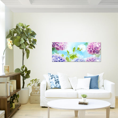 Runa Art Wandbild Blumen Hortensien 1 Teilig 100 x 40 cm Modern Bild auf Vlies Leinwand Natur Wohnzimmer Bunt 017512c
