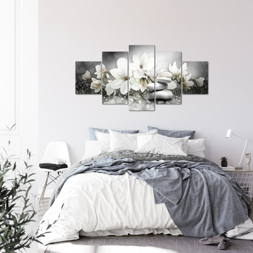 Runa Art Bild Wohnzimmer Schlafzimmer Blumen Magnolien 5 Teilig Abstrakt Schwarz Weiss Wandbilder auf Vlies Leinwand 035453c