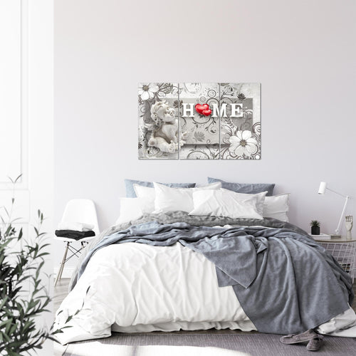 Runa Art Wandbilder Engel Vintage Bild XXL Wohnzimmer Schlafzimmer Grau Rot Blumen 120 x 80 cm 3 Teilig 030831c