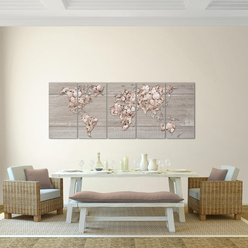 Runa Art Bild Weltkarte Blumen Wandbilder auf Vlies Leinwand 5 Teilig Wanddekoration Wohnzimmer Schlafzimmer 023256c
