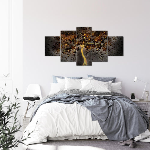 Runa Art Wandbilder Blumen 5 Teilig Bild auf Vlies Leinwand Deko Wohnzimmer Abstrakt Baum Schwarz Gold 039752c