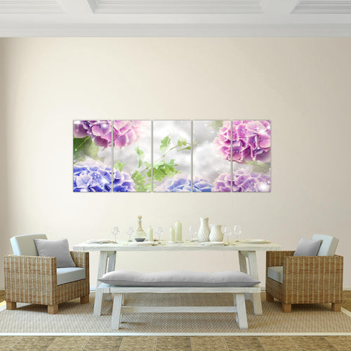 Runa Art Bild Blumen Hortensien Wandbilder auf Vlies Leinwand 5 Teilig Wanddekoration Wohnzimmer Schlafzimmer 017456a