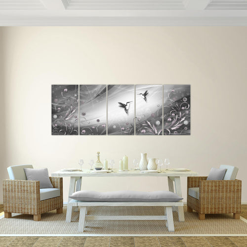 Runa Art Wandbild Vintage Vogel 1 Teilig 100 x 40 cm Modern Bild auf Vlies Leinwand Abstrakt Wohnzimmer Schlafzimmer Türkis Grau 038312b