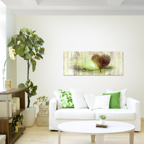Runa Art Wandbild Herbst Vintage 1 Teilig 100 x 40 cm Modern Bild auf Vlies Leinwand Baum Herz Wohnzimmer Schlafzimmer Türkis 606512b