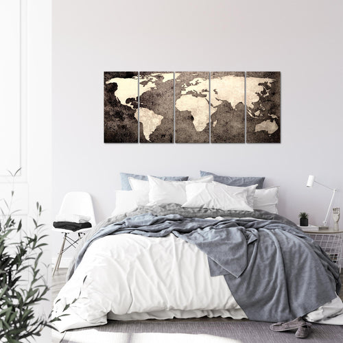 Runa Art Wandbild XXL Weltkarte Büro Wohnzimmer 200 x 80 cm Türkis 5 Teilig - Made in Germany - 101755b