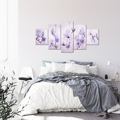 Runa Art Wandbilder Blumen Magnolien 5 Teilig Bild auf Vlies Leinwand Deko Wohnzimmer Abstrakt Grau Rosa 007752b
