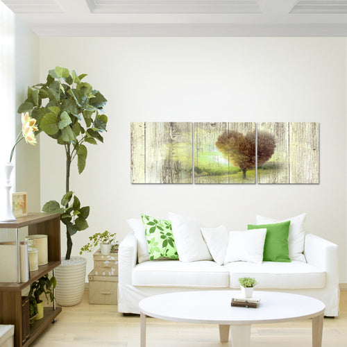 Runa Art Bilder Herbst Vintage 3 Teilig Bild auf Vlies Leinwand Deko Wohnzimmer Schlafzimmer 90 x 30 cm Baum Herz Türkis 606534b