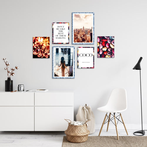Novart Wandbilder Set Fashion Coco - KEIN EXTRA RAHMEN BENÖTIGT -  Modern Deko  - Wohnzimmer Mädchen Teenager N016263b