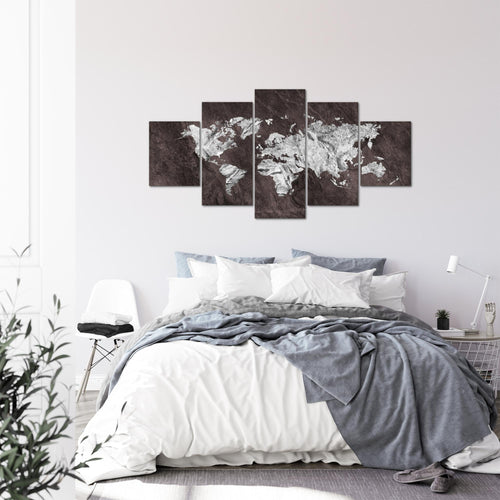 Runa Art Wandbilder Weltkarte 5 Teilig Bild auf Vlies Leinwand Deko Büro Wohnzimmer Kontinente Schwarz Weiss 002952a