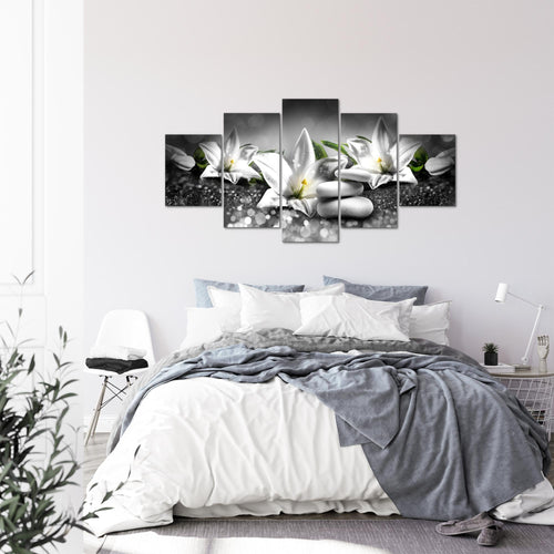 Runa Art Bild Wohnzimmer Schlafzimmer Blumen Lilien 5 Teilig Abstrakt Beige Braun Wandbilder auf Vlies Leinwand 035853a