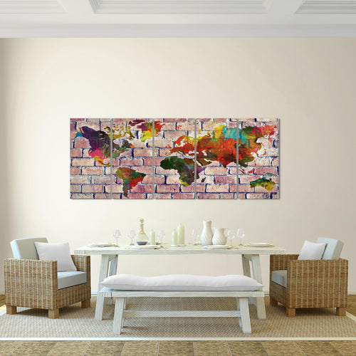 Runa Art Wandbild XXL Weltkarte Büro Wohnzimmer 200 x 80 cm Rot Bunt 5 Teilig - Made in Germany - 106955c