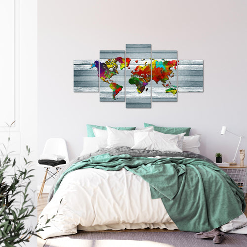 Runa Art - Bilder Weltkarte 200 x 100 cm 5 Teilig XXL Wanddekoration Design Bunt 105451c