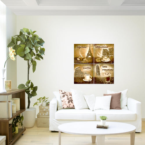 Runa Art - Bilder Küche Kaffee Wandbild auf Vlies Leinwand Esszimmer Küchenbilder 4 Teilig 80 x 80 cm Modern 500743c
