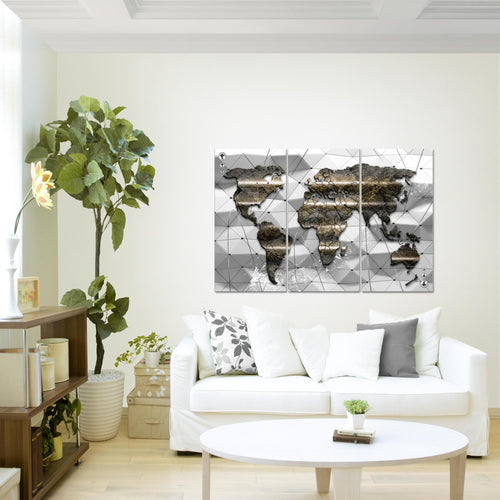Runa Art Wandbilder Weltkarte Bild XXL Büro Wohnzimmer Blau Kontinente 120 x 80 cm 3 Teilig 005231b
