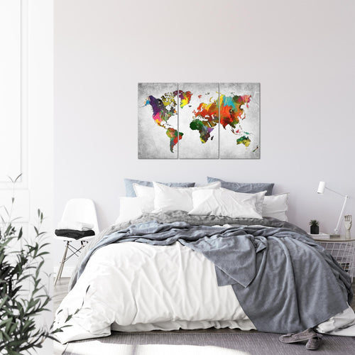 Runa Art Wandbilder Weltkarte Bild XXL Büro Wohnzimmer Bunt Landkarte Beton 120 x 80 cm 3 Teilig 105131c