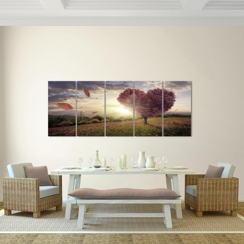 Runa Art Wandbild XXL Herbst Baum Herz Wohnzimmer Schlafzimmer 200 x 80 cm Lila Violett 5 Teilig - Made in Germany - 605855b