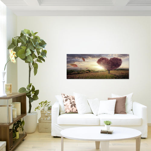 Runa Art Wandbild Herbst Baum Herz 1 Teilig 100 x 40 cm Modern Bild auf Vlies Leinwand Natur Wohnzimmer Schlafzimmer Rot Blau 605812a