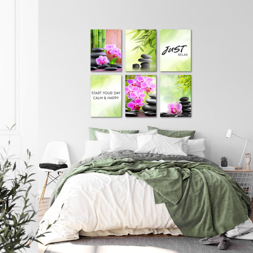 Novart Wandbilder Set Feng Shui Zen Stein - KOMPLETT AUFHÄNGFERTIG - Made in Germany - Moderne Bilder  Wohnzimmer Schlafzimmer - N003464a