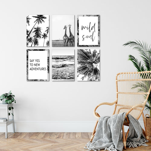 Novart Wandbilder Set Giraffen Palmen - KOMPLETT AUFHÄNGFERTIG - Made in Germany - Moderne Bilder  Wohnzimmer Schlafzimmer - N014364a