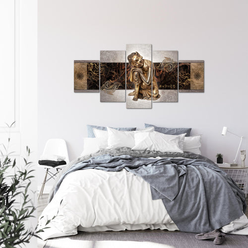 Runa Art Bild Wohnzimmer Schlafzimmer Buddha Zen 5 Teilig Feng Shui Beige Wandbilder auf Vlies Leinwand 041353c