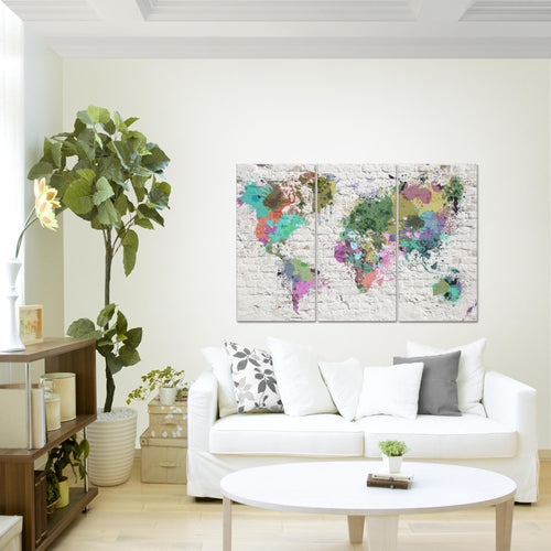 Runa Art Wandbilder Weltkarte Bild XXL Büro Wohnzimmer Bunt Steinoptik Ziegel 120 x 80 cm 3 Teilig 107531a