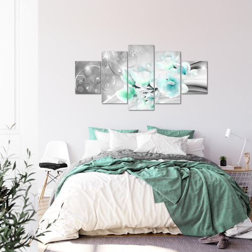 Runa Art Wandbilder Blumen Abstrakt 5 Teilig Bild auf Vlies Leinwand Deko Wohnzimmer 3D Optik Grau Rosa 035352a