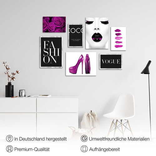 Novart Wandbilder Fashion - KOMPLETT AUFHÄNGFERTIG - Schwarz Weiss Wohnzimmer Mädchen Teenager - 7 Moderne Mood-Bilder - N002271a