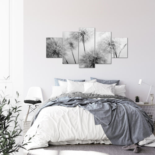 Runa Art Bild Wohnzimmer Schlafzimmer Blumen Pusteblumen 5 Teilig Natur Grau Rosa Wandbilder auf Vlies Leinwand 042053a