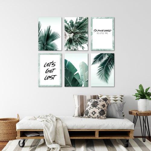 Novart Wandbilder Set Palmen - KOMPLETT AUFHÄNGFERTIG - Made in Germany - Moderne Bilder  Wohnzimmer Schlafzimmer - N014764a