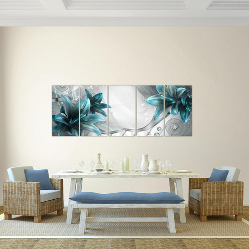 Runa Art Wandbild Blumen Lilien 1 Teilig 100 x 40 cm Modern Bild auf Vlies Leinwand Abstrakt Wohnzimmer Grau Rot 036812a